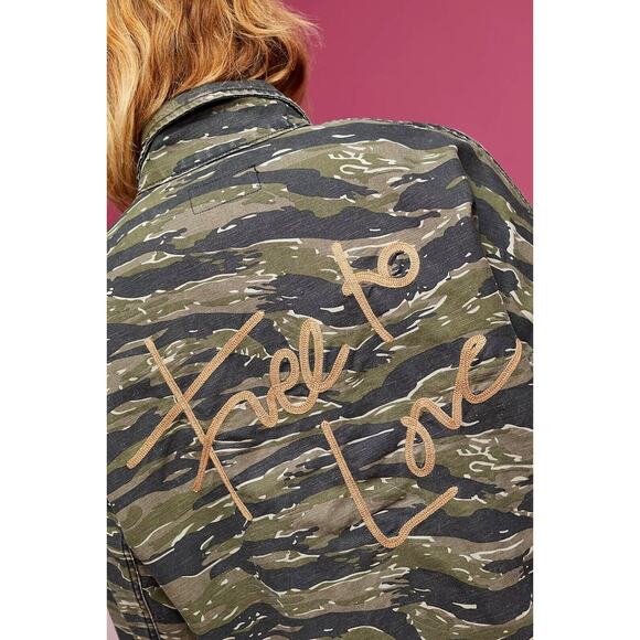 CURRENT/ELLIOTT "Free to Love" chic camo cotton-linen pocket goop jacket $298 M - Picture 4 of 16